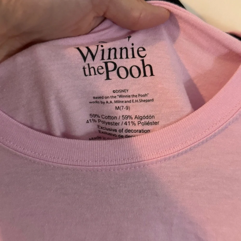 Winnie the Pooh Women’s Juniors Pink Graphic Embroidery T-Shirt, SzM - Picture 5 of 8